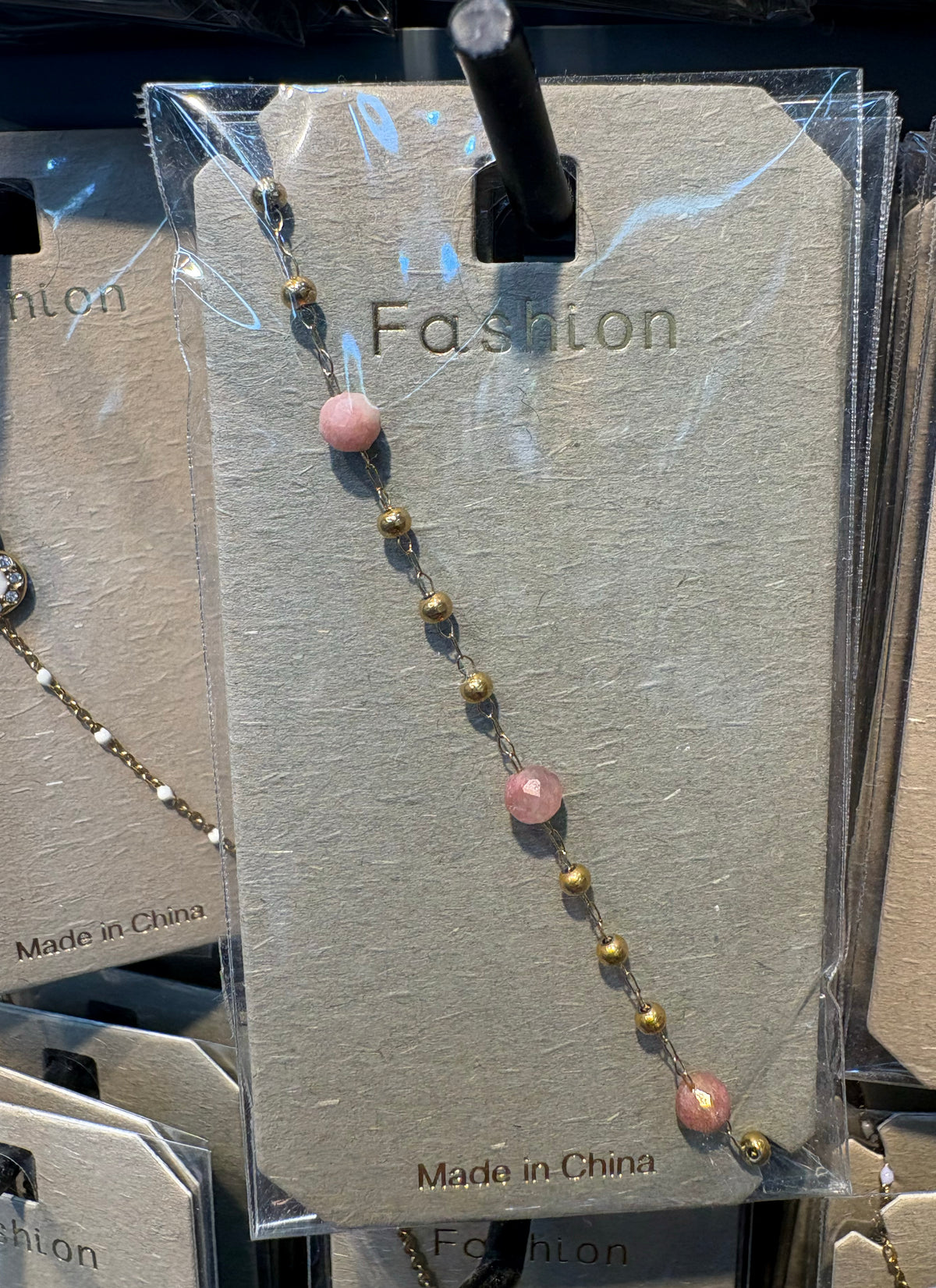 Pink Bead Station Chain Bracelet - D-bracelets-0325