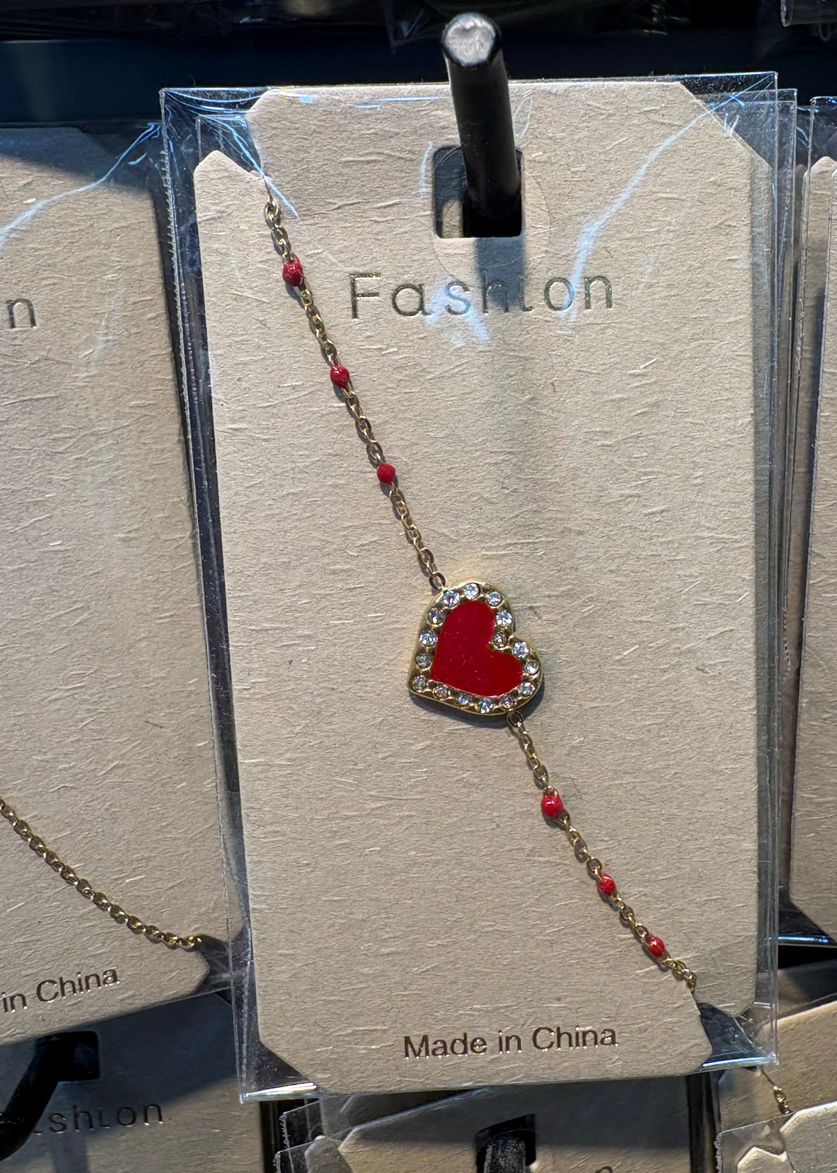 Red Heart Beaded Chain Bracelet - D-bracelets-0329