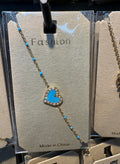 Blue Heart Beaded Chain Bracelet - D-bracelets-0330