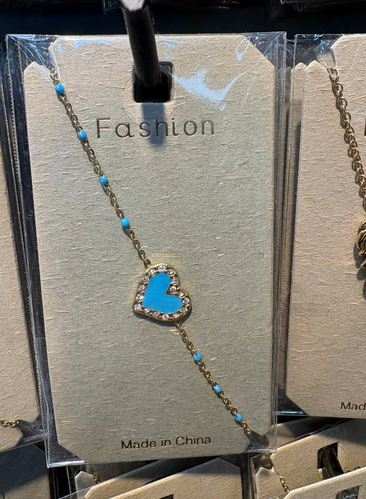 Blue Heart Beaded Chain Bracelet - D-bracelets-0330