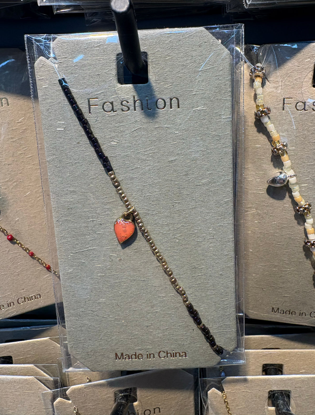 Black Bead Orange Heart Bracelet - D-bracelets-0340