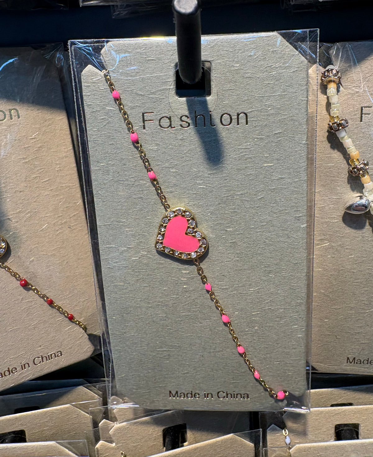 Pink Heart Beaded Chain Bracelet - D-bracelets-0341