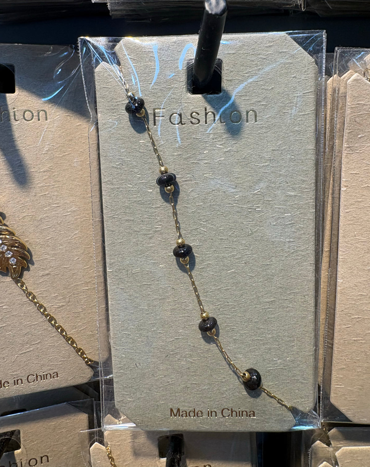 Black Oval Bead Station Bracelet - D-bracelets-0345