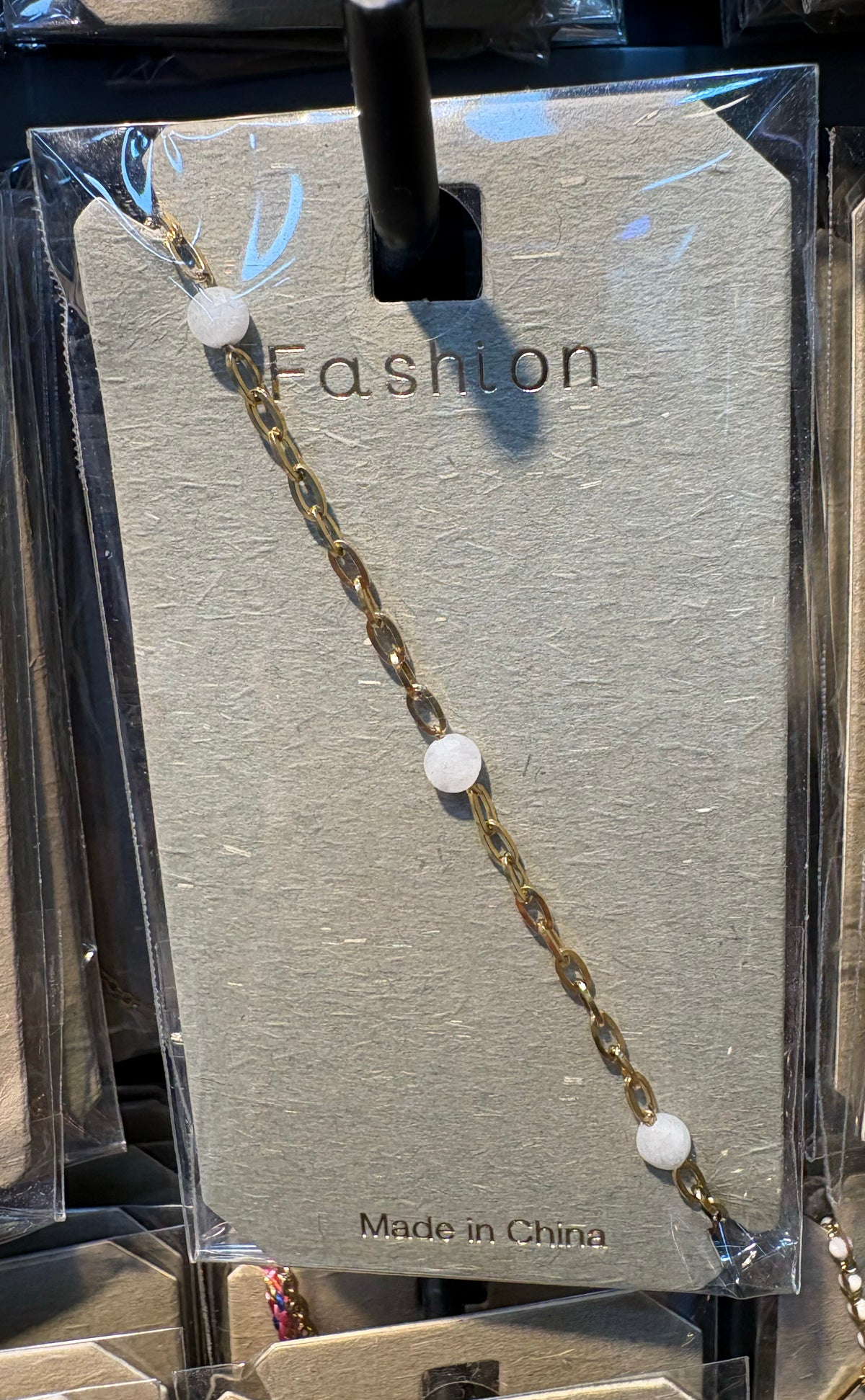 White Bead Paperclip Bracelet - D-bracelets-0359
