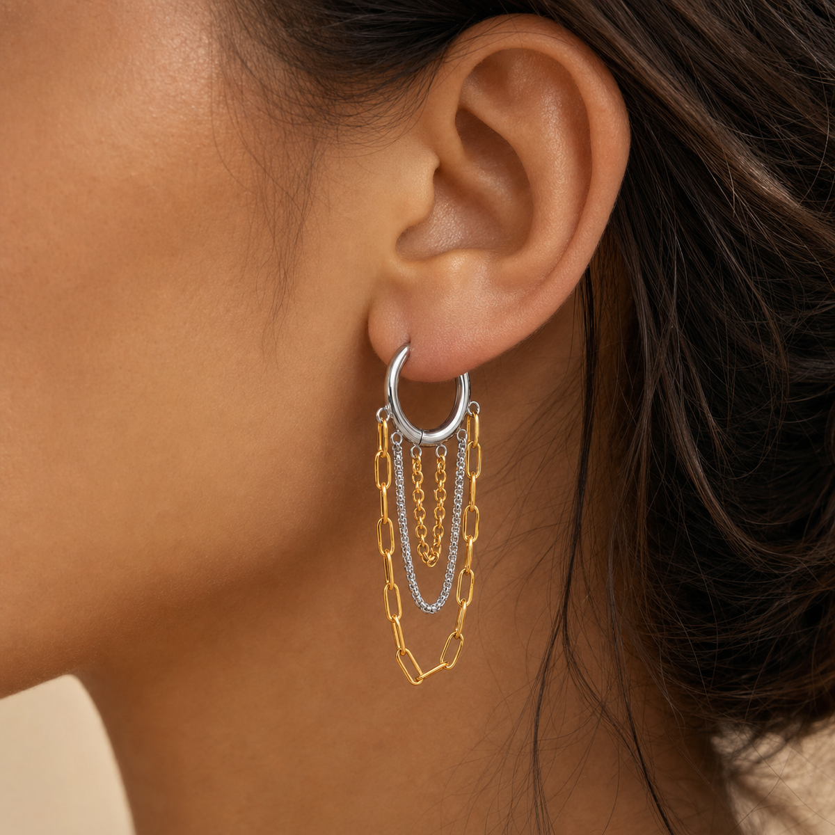 Layered Chain Hoop Earrings, Gold & Silver Tone Options