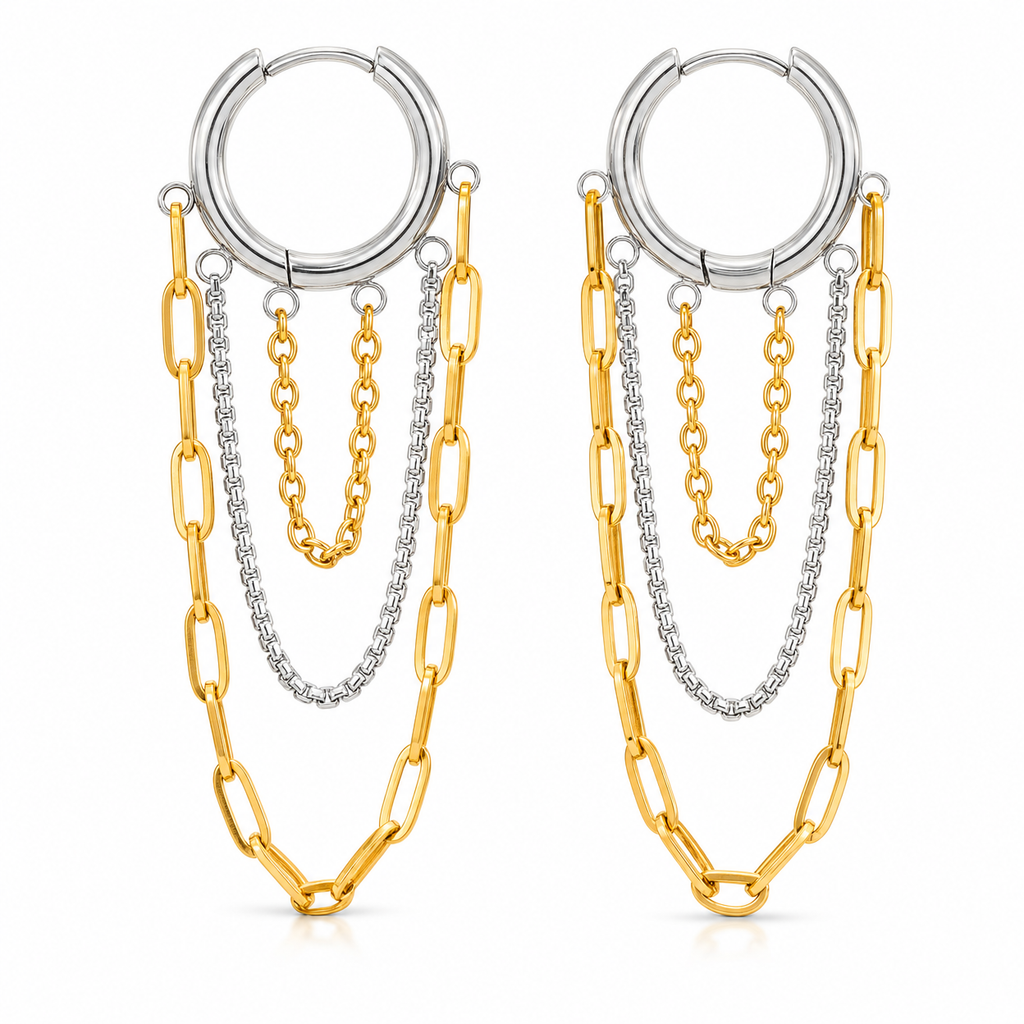 Layered Chain Hoop Earrings, Gold & Silver Tone Options