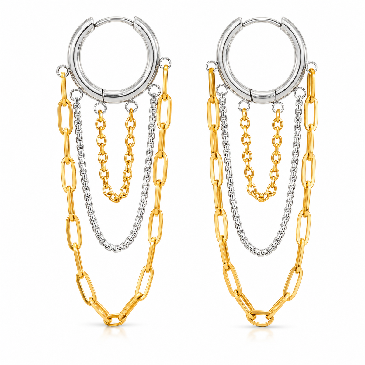 Layered Chain Hoop Earrings, Gold & Silver Tone Options