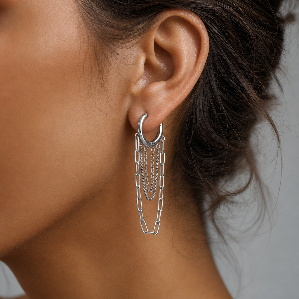 Layered Chain Hoop Earrings, Gold & Silver Tone Options