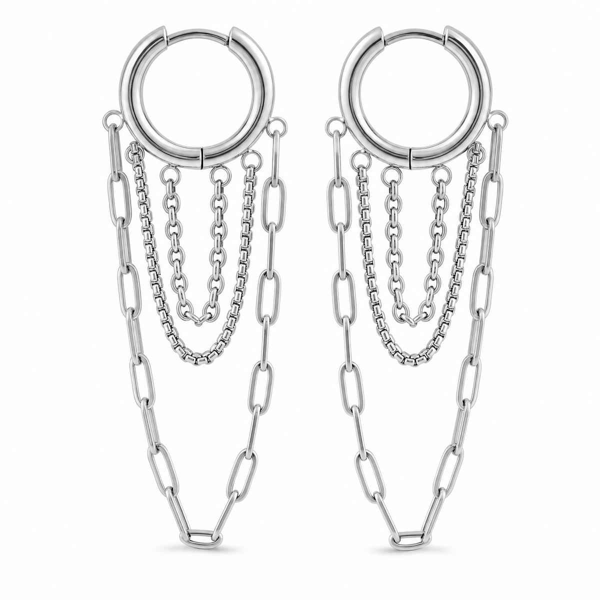 Layered Chain Hoop Earrings, Gold & Silver Tone Options