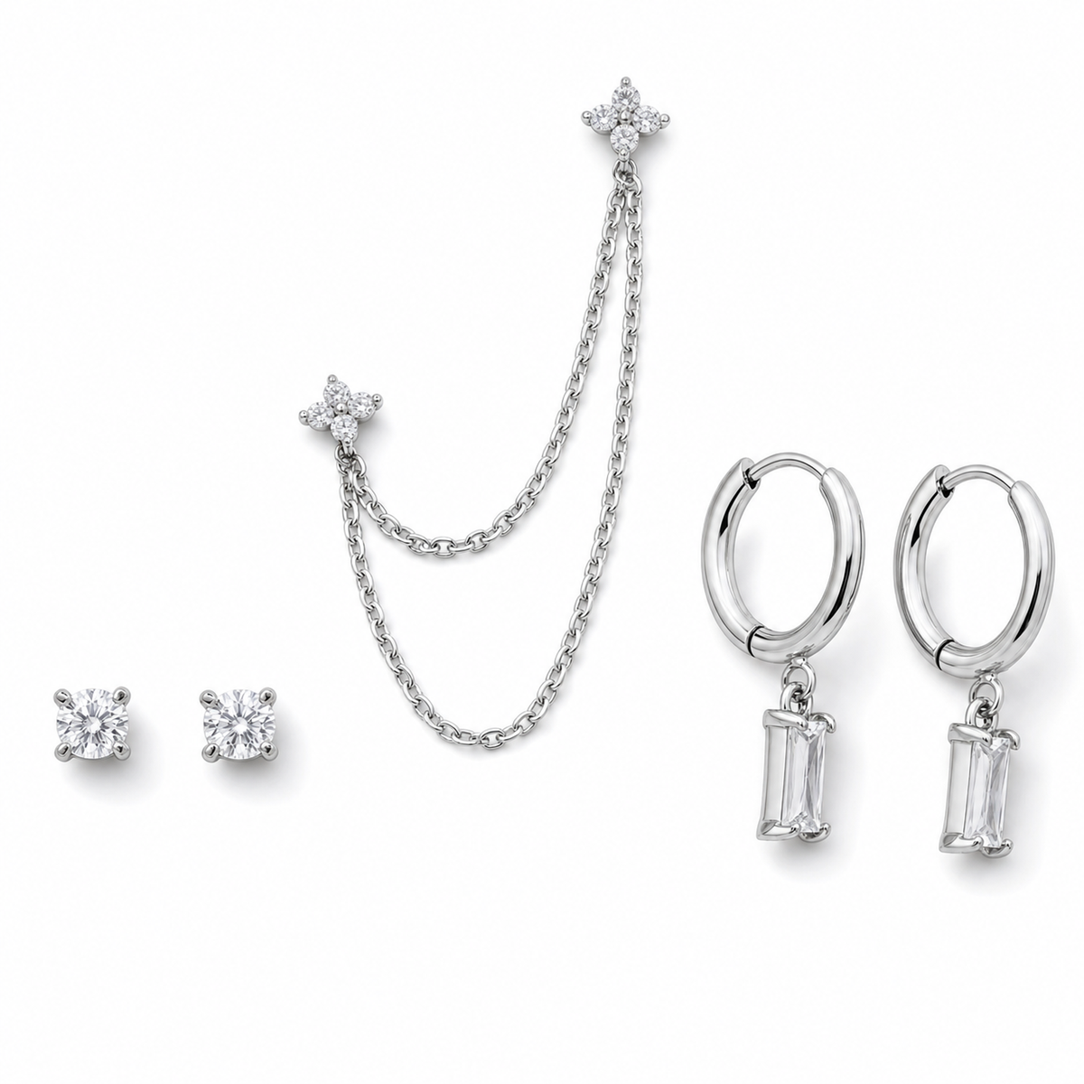 CZ Layered Chain Ear Stack Set, Curated Ear Look