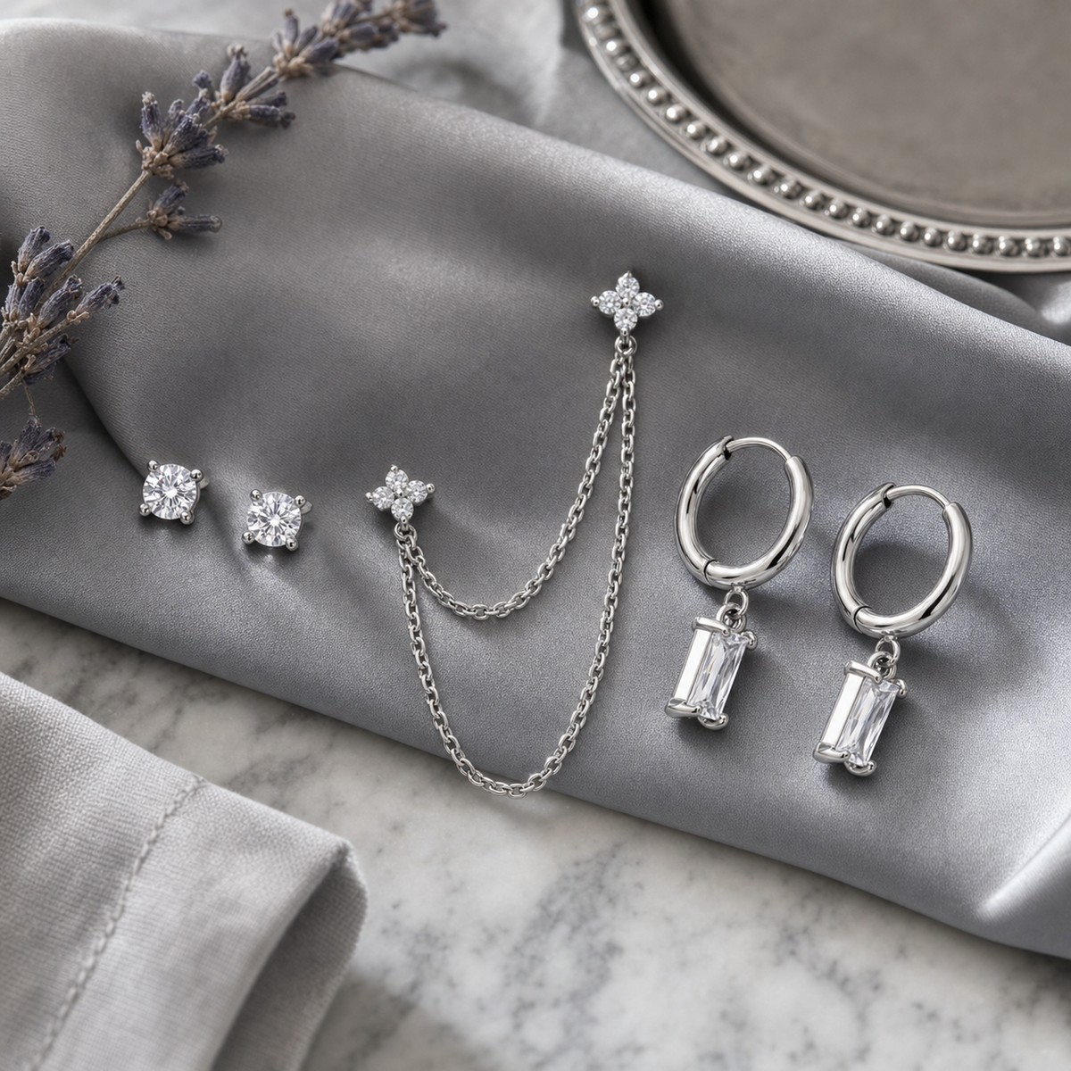 CZ Layered Chain Ear Stack Set, Curated Ear Look