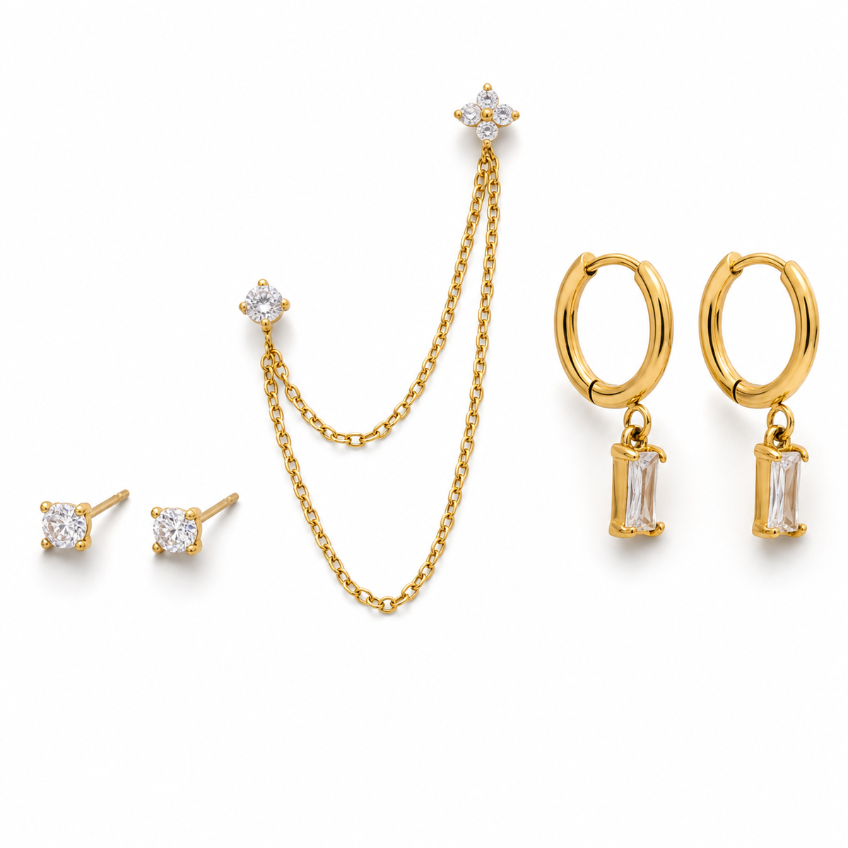 CZ Layered Chain Ear Stack Set, Curated Ear Look