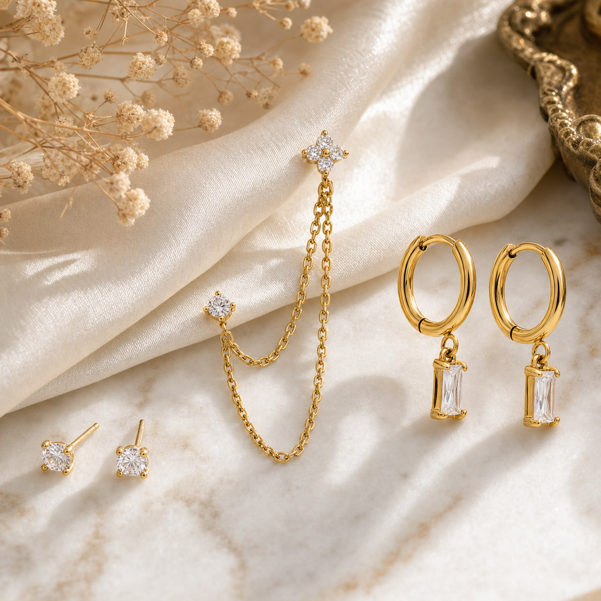 CZ Layered Chain Ear Stack Set, Curated Ear Look