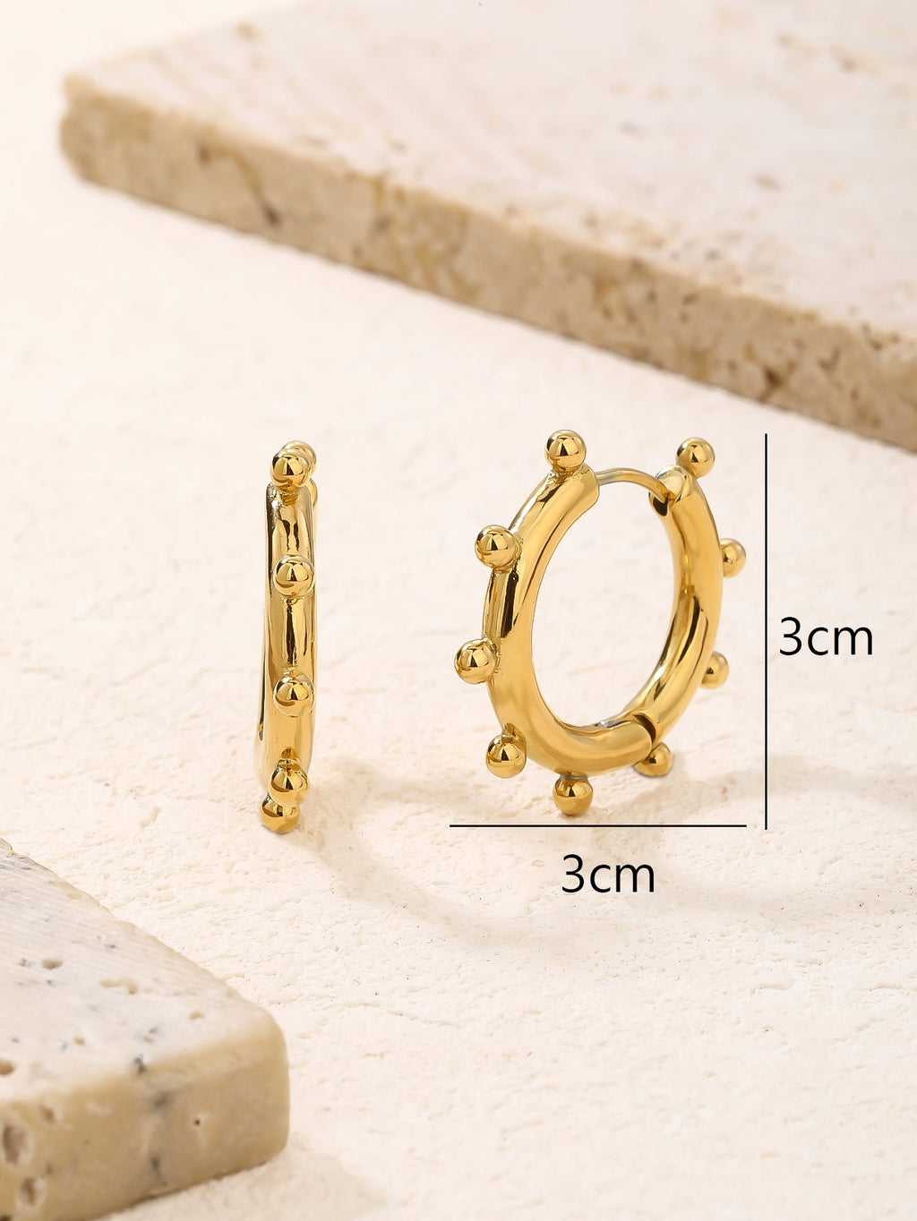 Chunky Beaded Statement Hoop Earrings, Textured 3cm