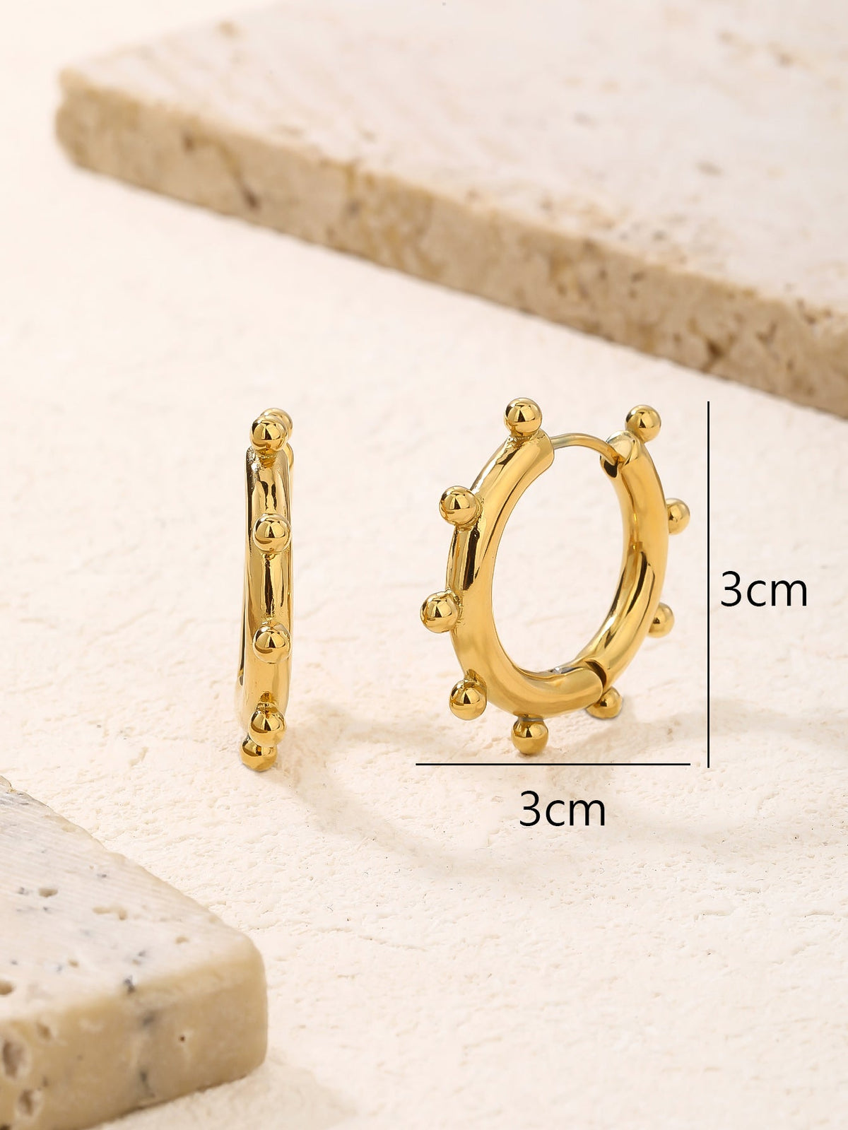 Chunky Beaded Statement Hoop Earrings, Textured 3cm