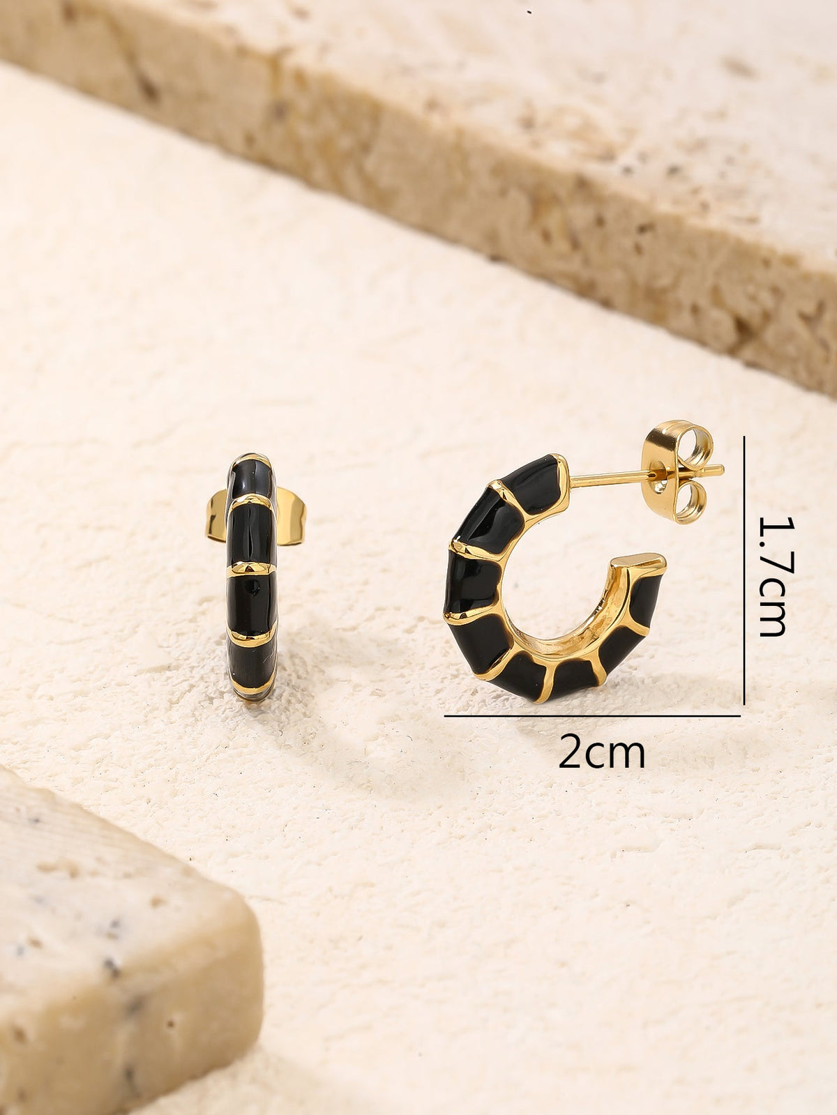 Enamel Gold Hoop Earrings, Compact Vintage 2cm
