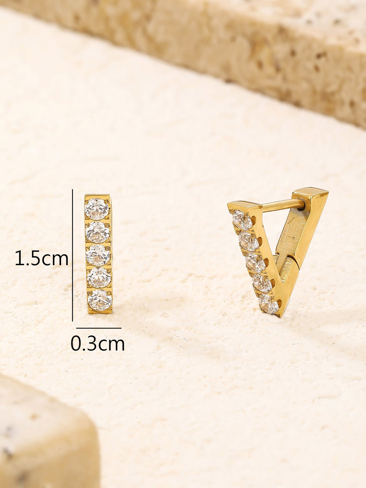V-Shaped CZ Huggie Earrings, Ultra-Slim 1.5cm