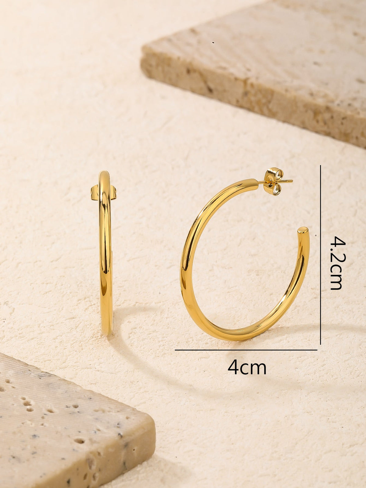 Wide Slim-Profile Chunky Hoop Earrings, 4.2cm