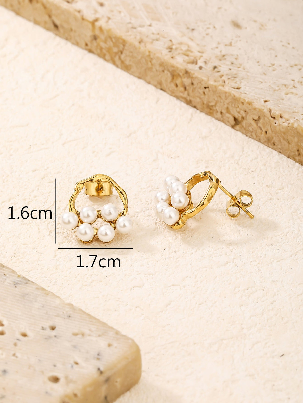 Gold Pearl Dangle Drop Earrings, Compact 1.7cm Style