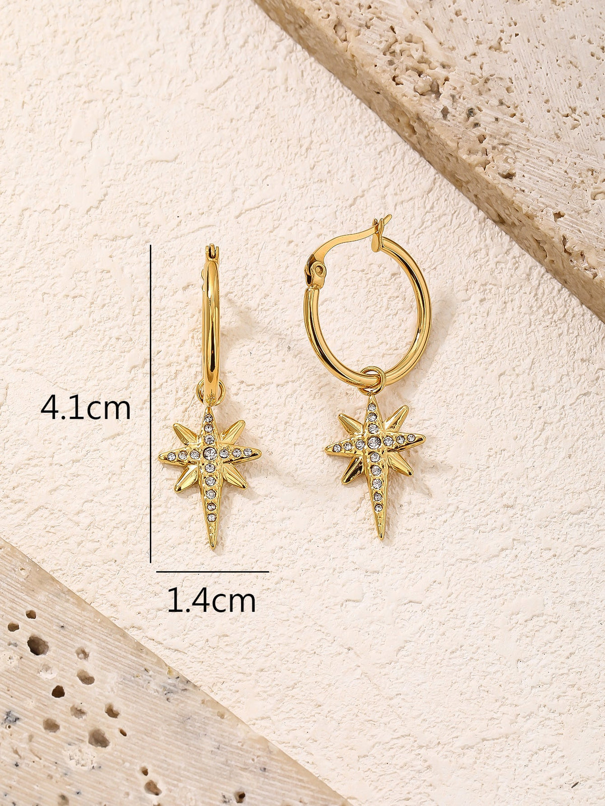 Pave North Star Dangle Hoop Earrings, Celestial Charm
