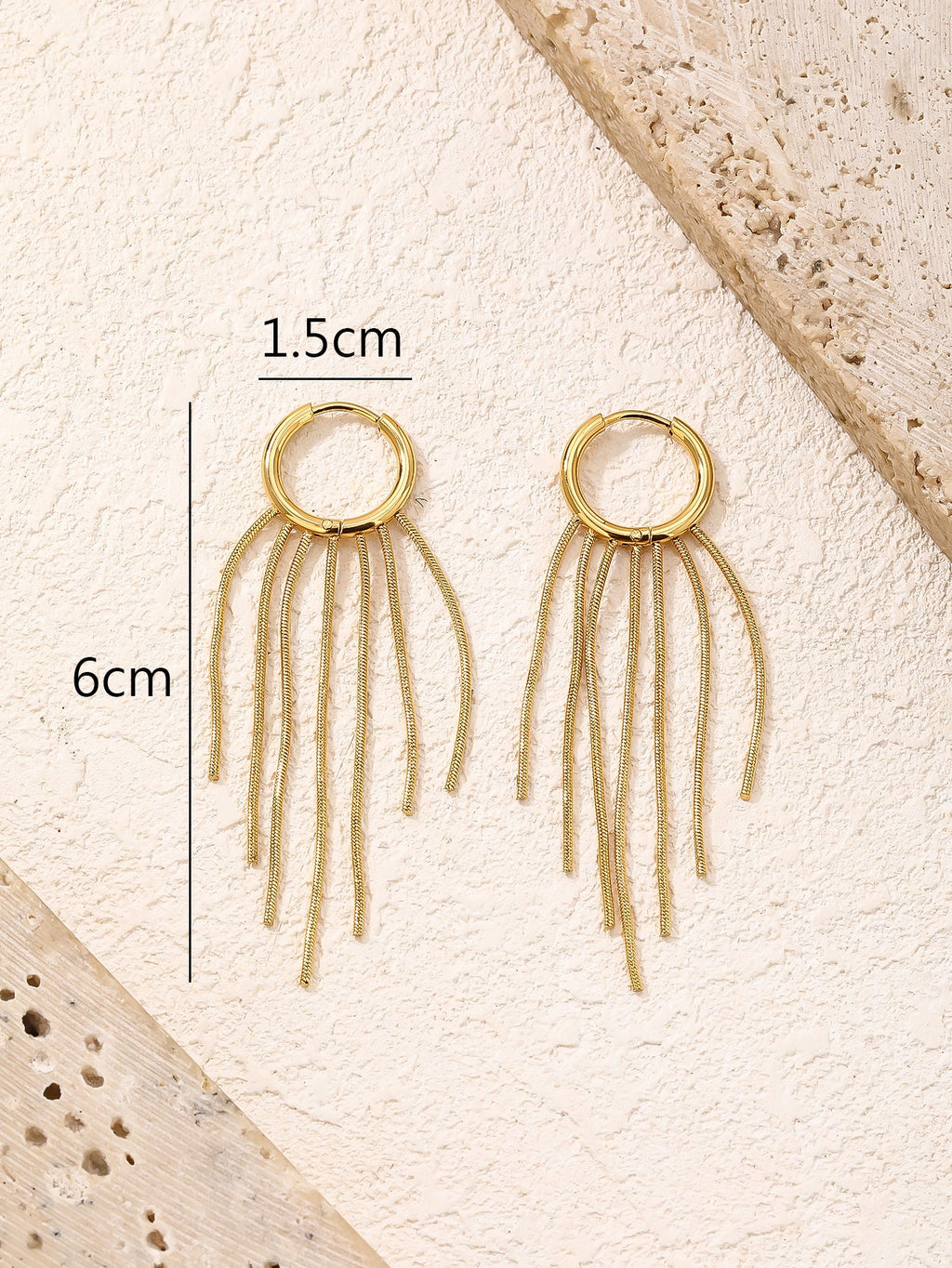 Long Tassel Gold Dangle Earrings, Lightweight 6cm