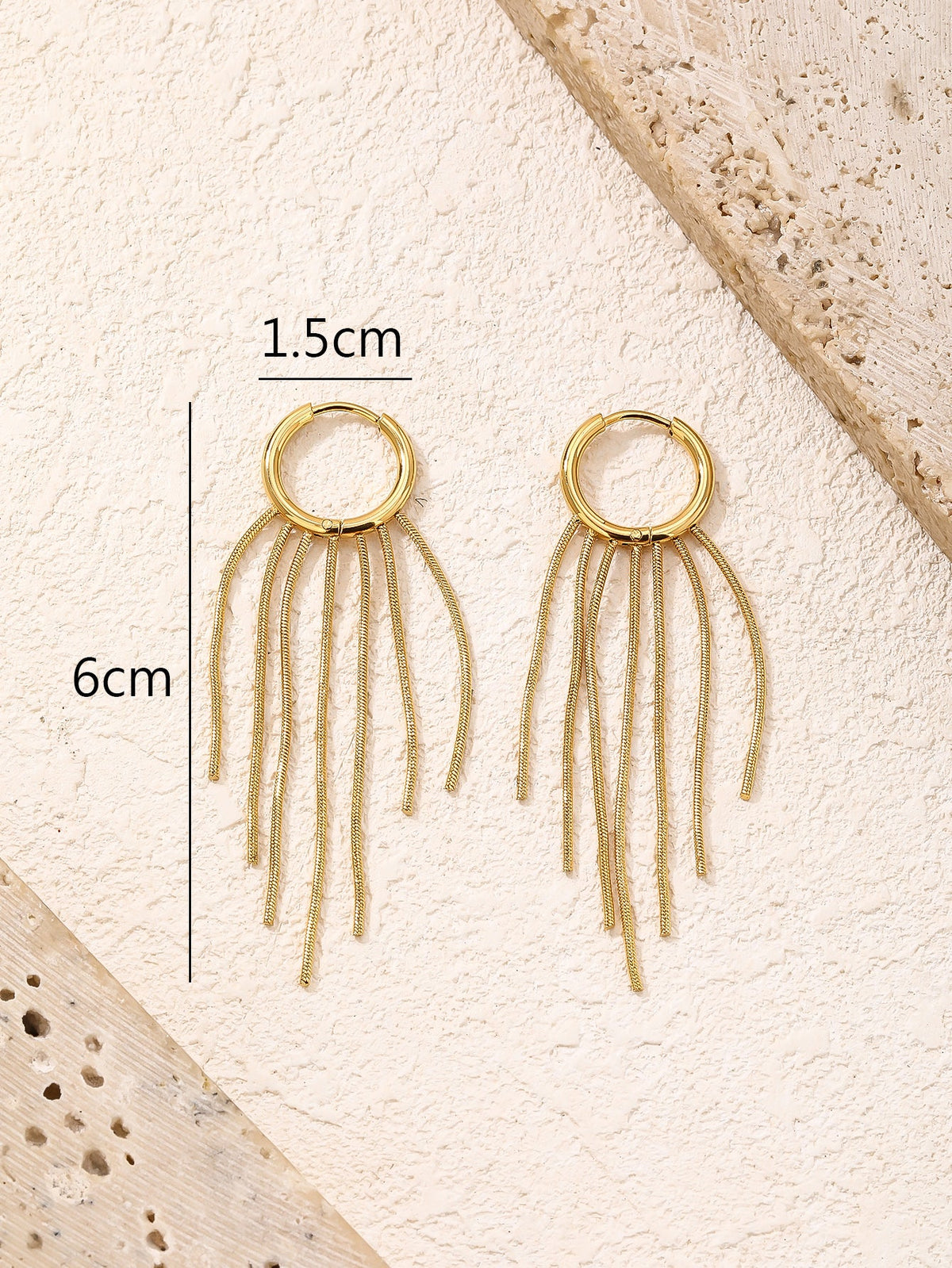 Long Tassel Gold Dangle Earrings, Lightweight 6cm
