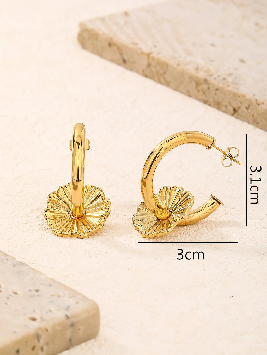 Flower Detail Chunky Hoop Earrings, Gift-Ready 3cm