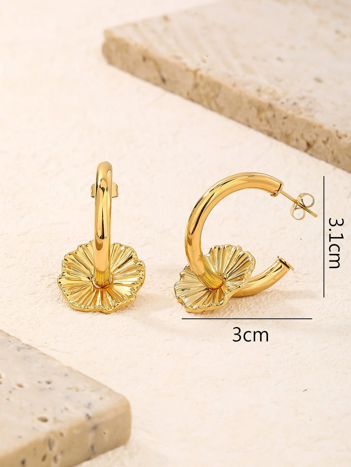 Flower Detail Chunky Hoop Earrings, Gift-Ready 3cm