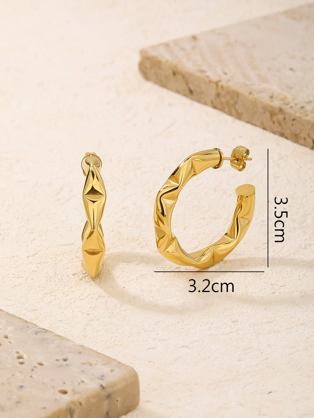 C-Shaped Hoop Earrings, Bold 3.5cm Contemporary Twist