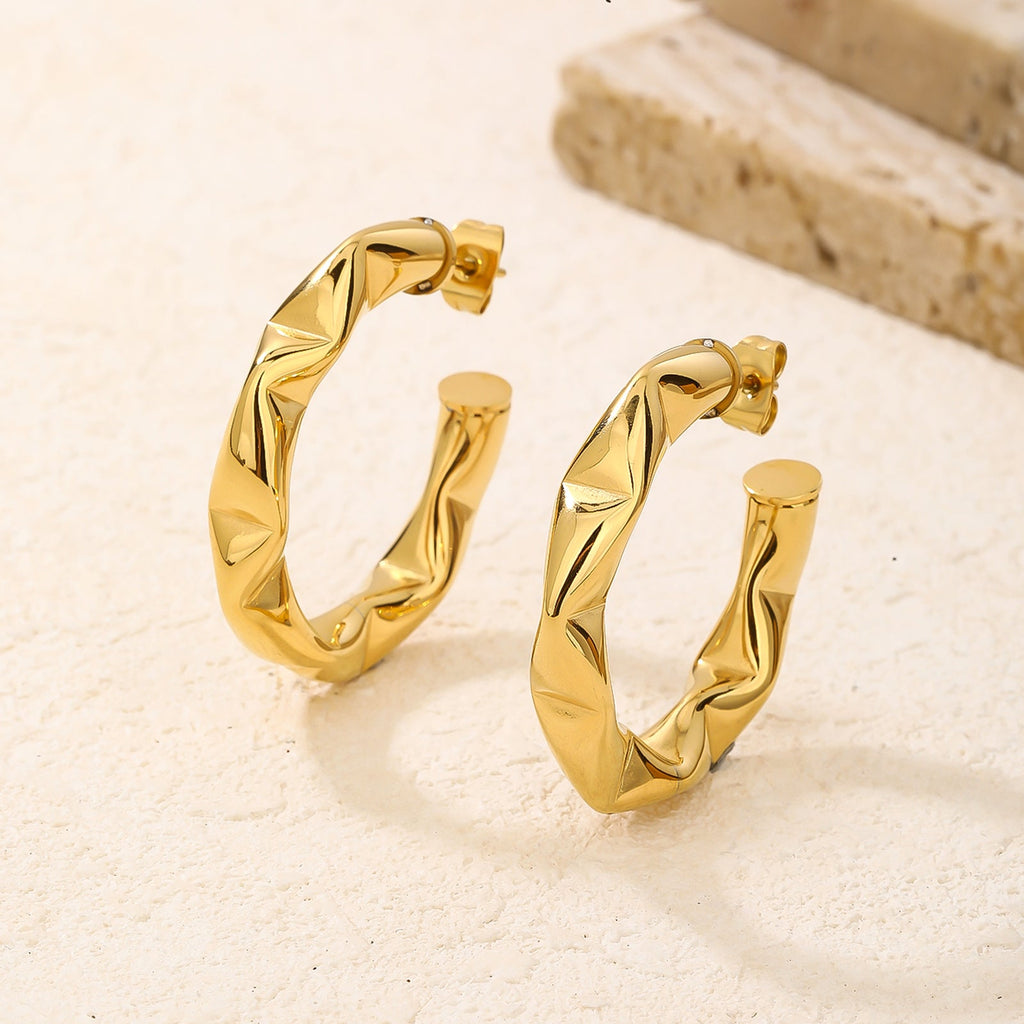 C-Shaped Hoop Earrings, Bold 3.5cm Contemporary Twist
