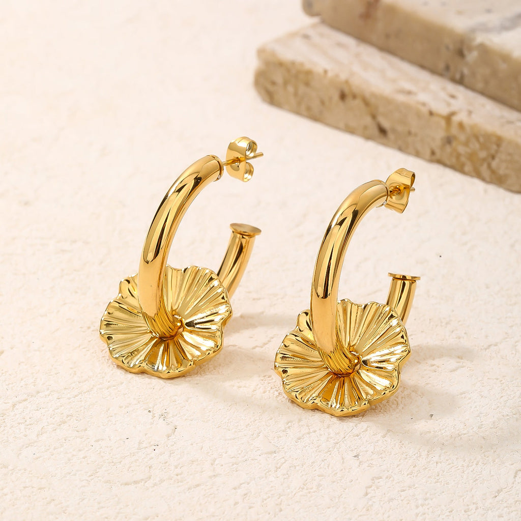 Flower Detail Chunky Hoop Earrings, Gift-Ready 3cm