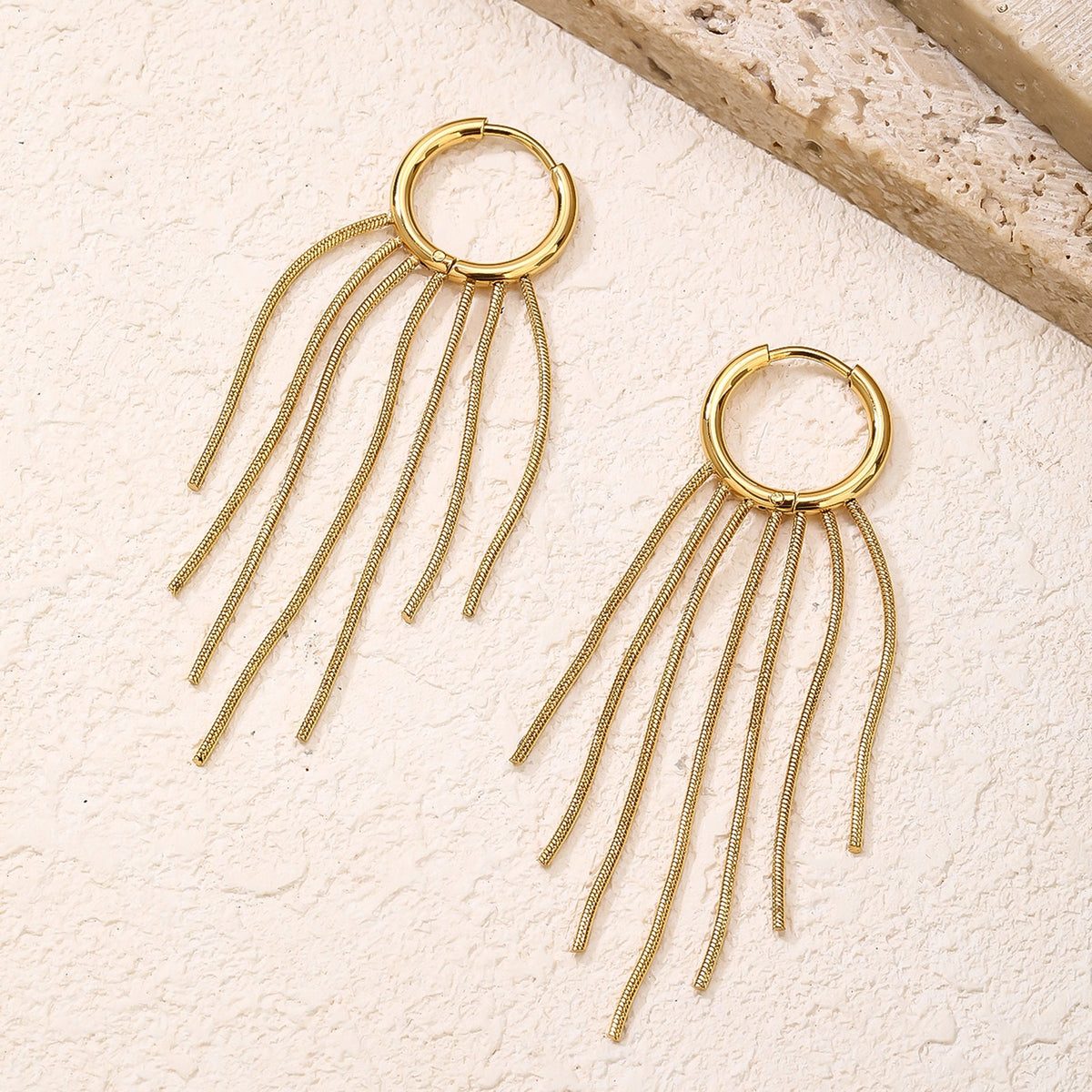 Long Tassel Gold Dangle Earrings, Lightweight 6cm