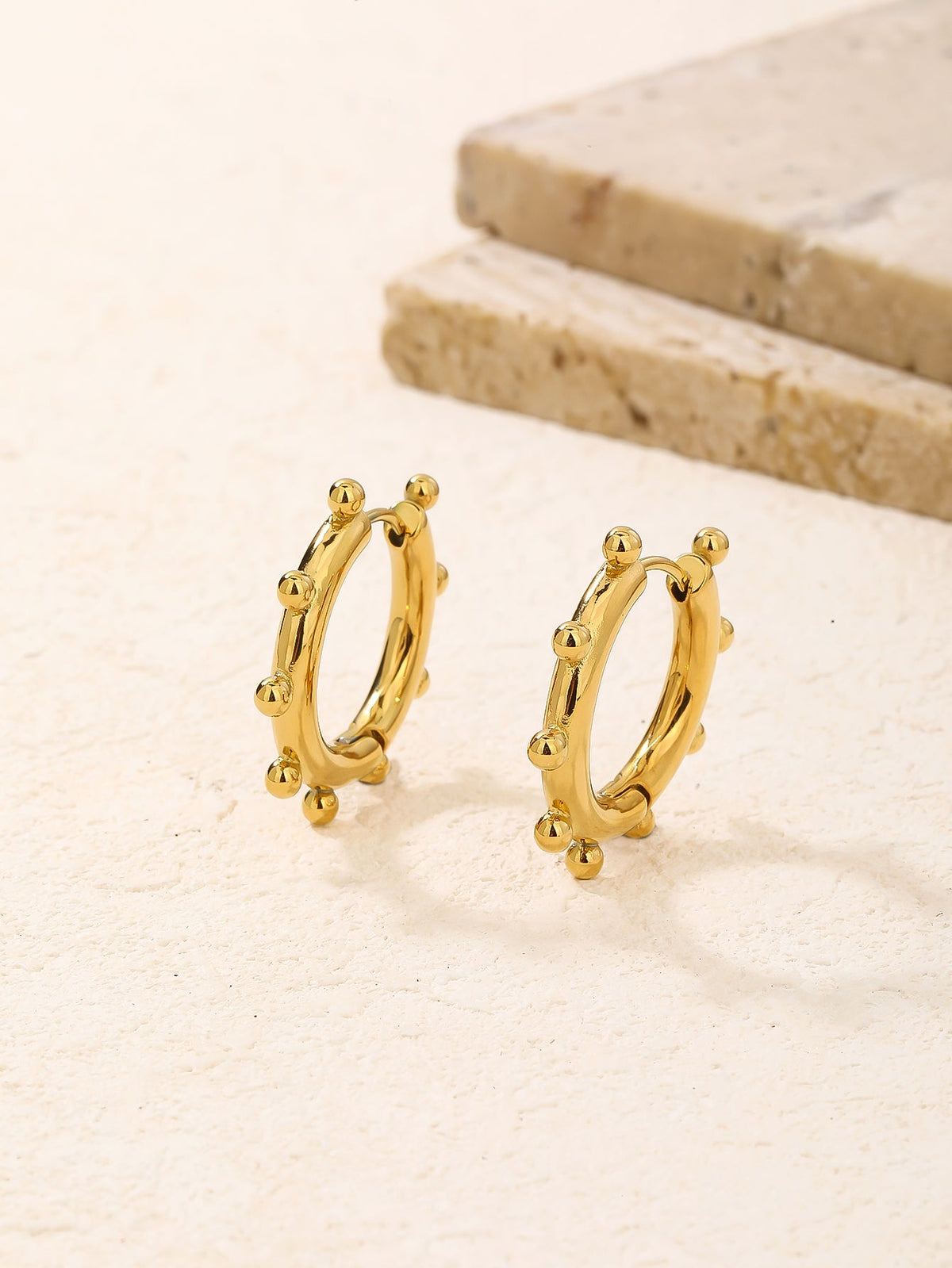 Chunky Beaded Statement Hoop Earrings, Textured 3cm