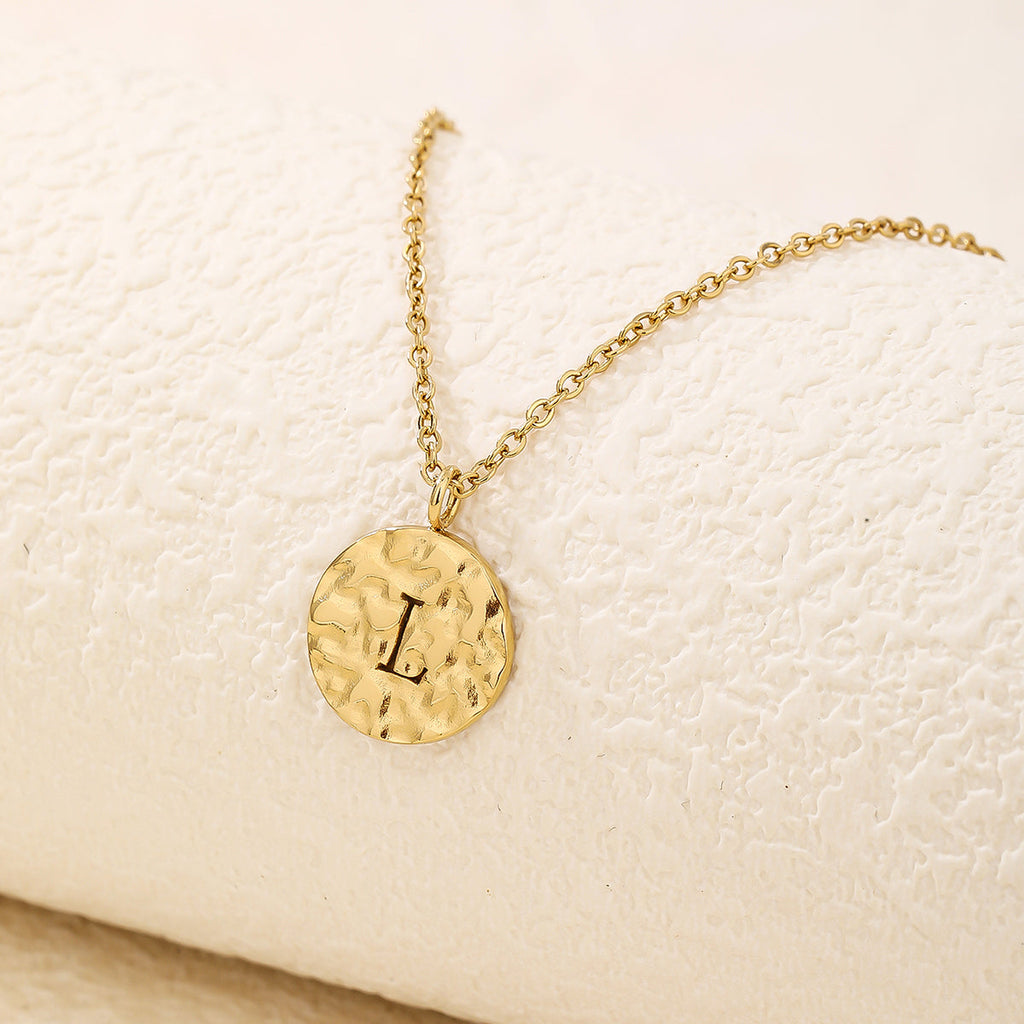 Hammered Initial Coin Pendant Necklace