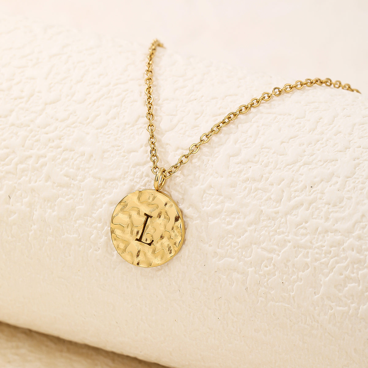 Hammered Initial Coin Pendant Necklace
