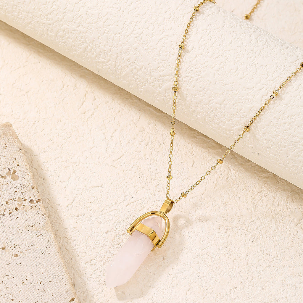 Pointed Hexagonal Natural Stone Pendant Necklace