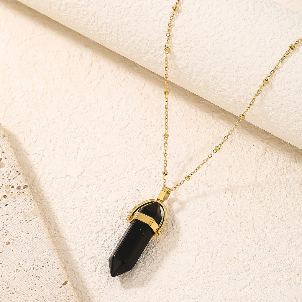 Pointed Hexagonal Natural Stone Pendant Necklace