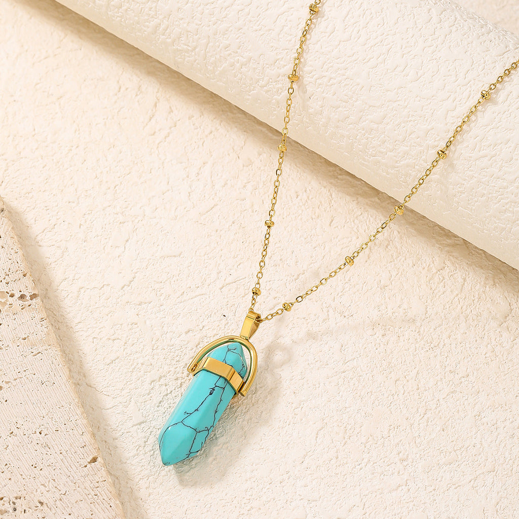 Pointed Hexagonal Natural Stone Pendant Necklace