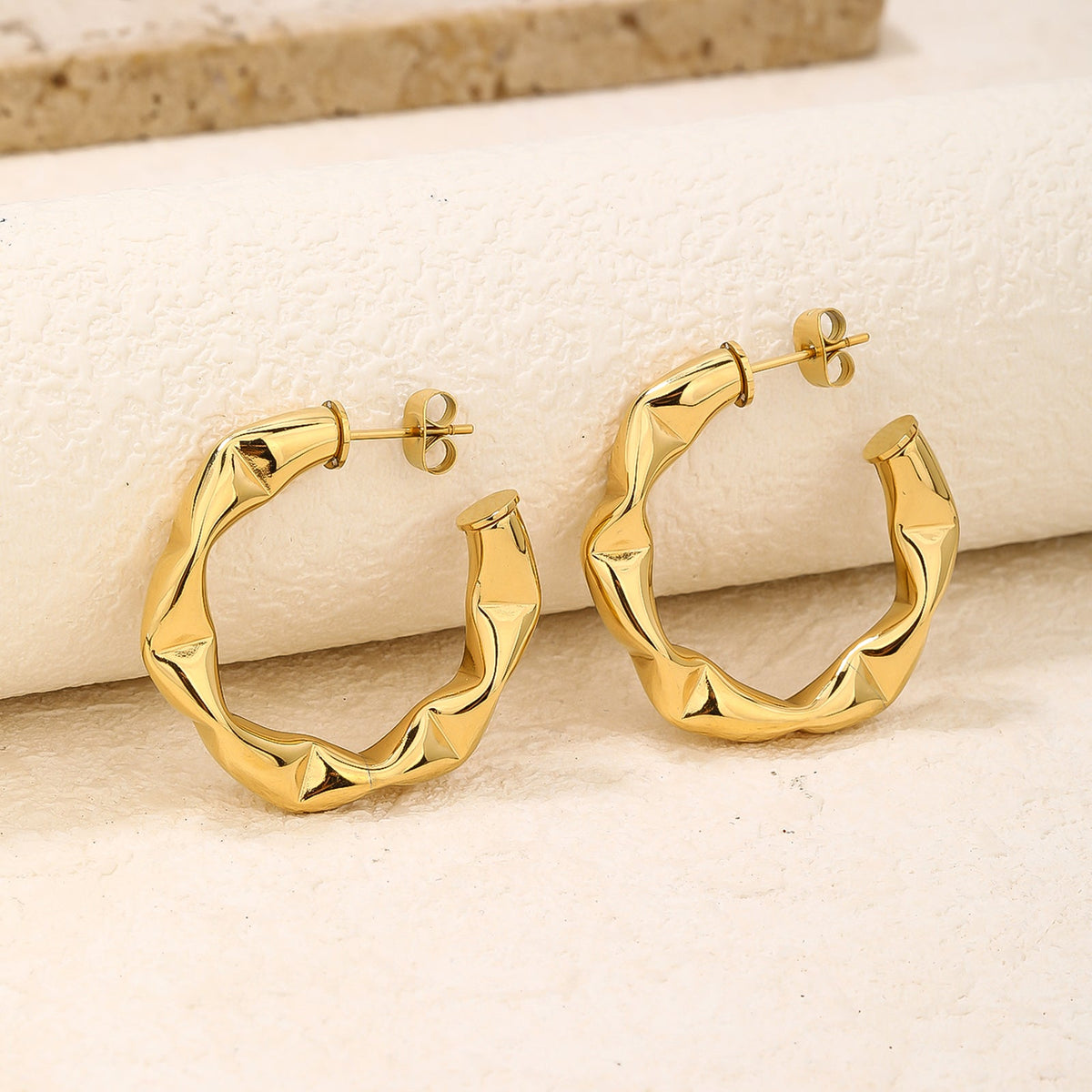 C-Shaped Hoop Earrings, Bold 3.5cm Contemporary Twist