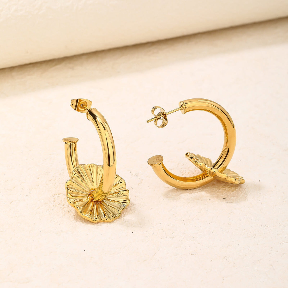 Flower Detail Chunky Hoop Earrings, Gift-Ready 3cm