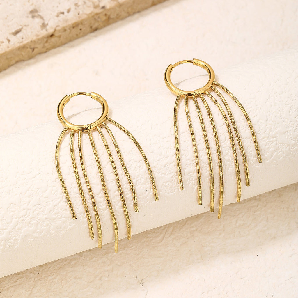 Long Tassel Gold Dangle Earrings, Lightweight 6cm