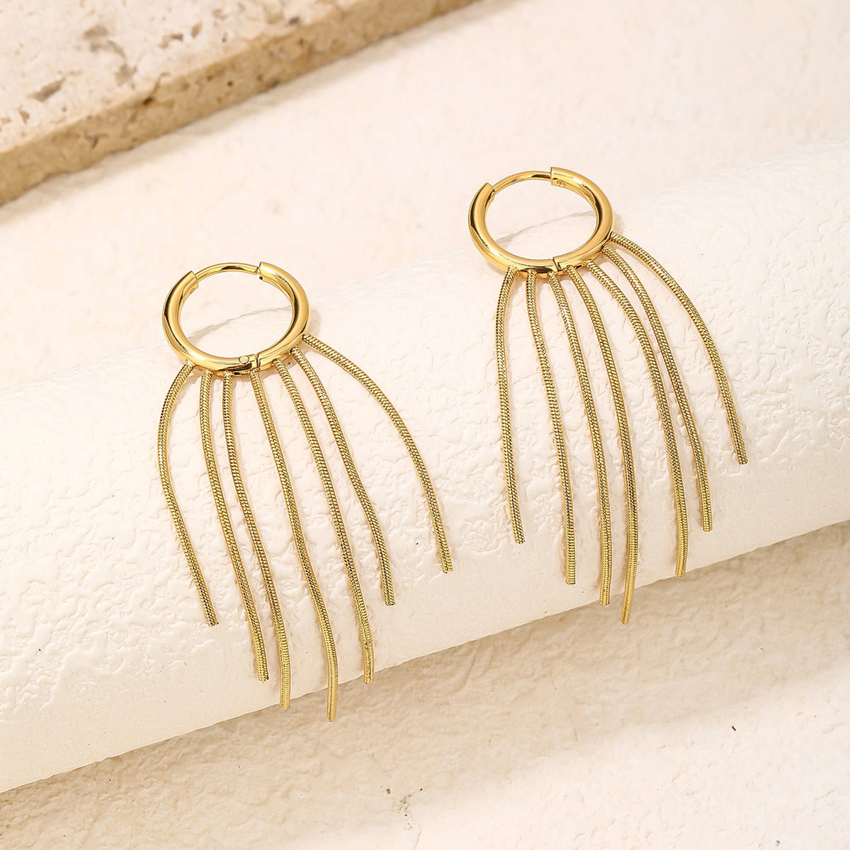 Long Tassel Gold Dangle Earrings, Lightweight 6cm