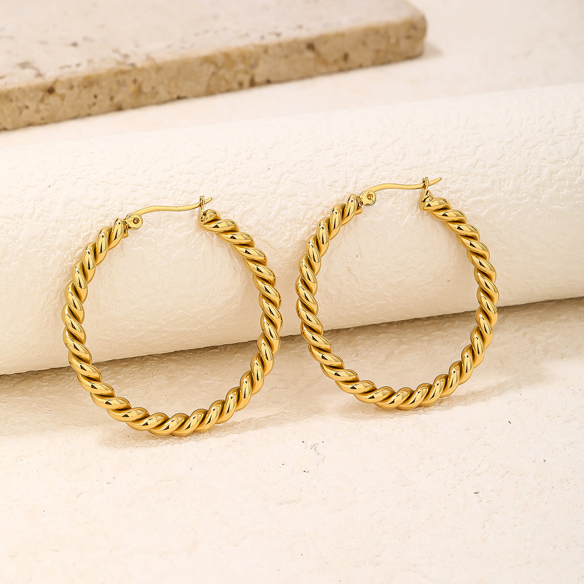 Twisted Rope Chunky Hoop Earrings, Luxurious 14.9g Weight
