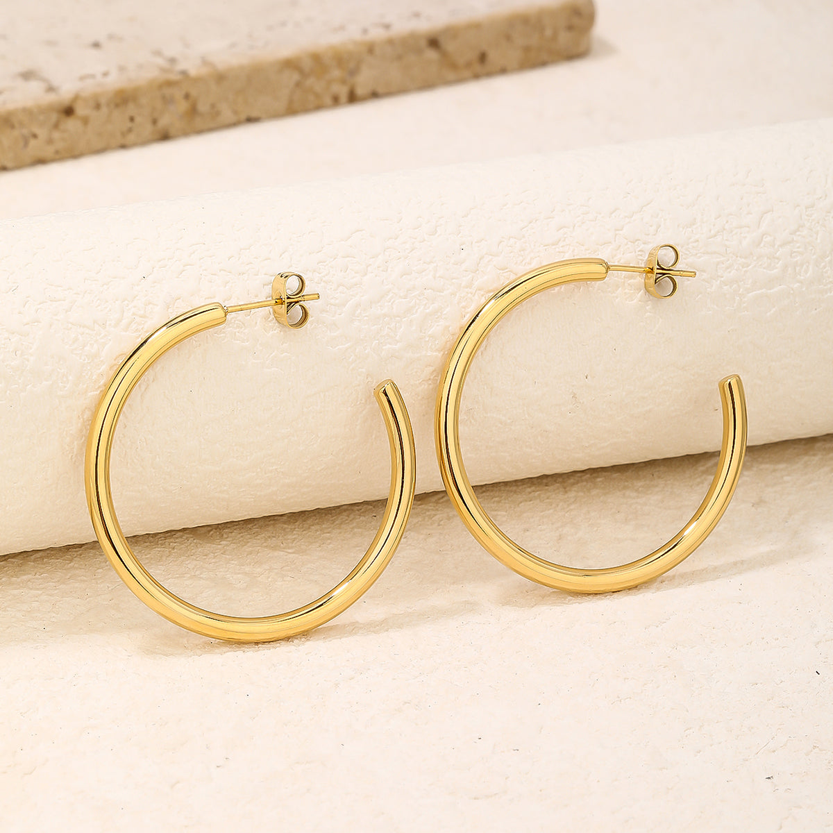 Wide Slim-Profile Chunky Hoop Earrings, 4.2cm