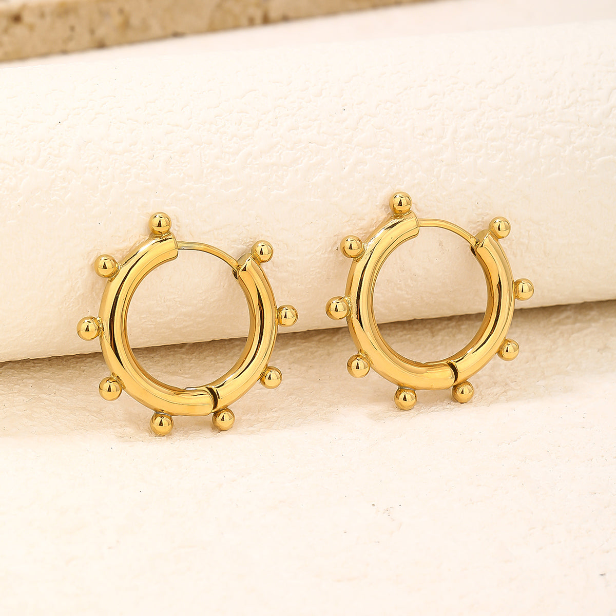 Chunky Beaded Statement Hoop Earrings, Textured 3cm