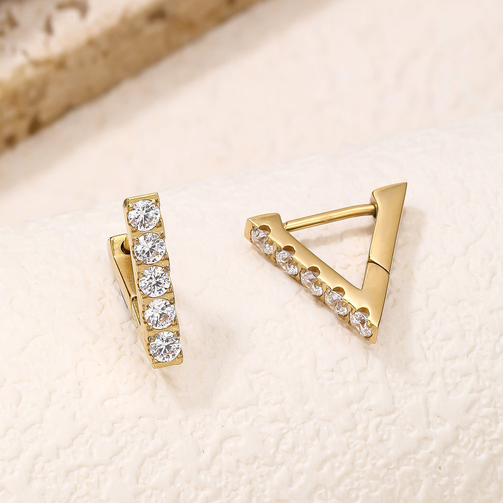 V-Shaped CZ Huggie Earrings, Ultra-Slim 1.5cm
