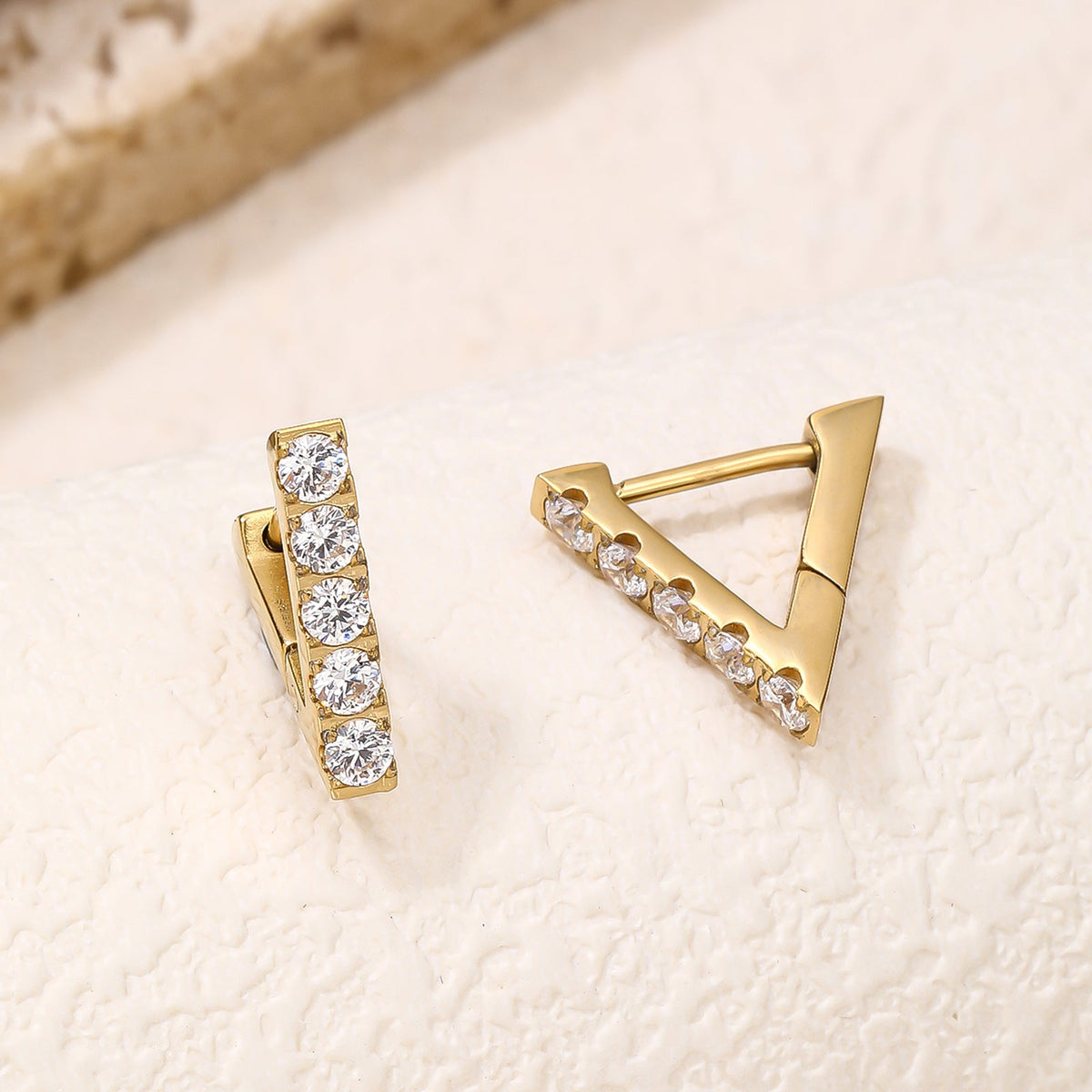 V-Shaped CZ Huggie Earrings, Ultra-Slim 1.5cm