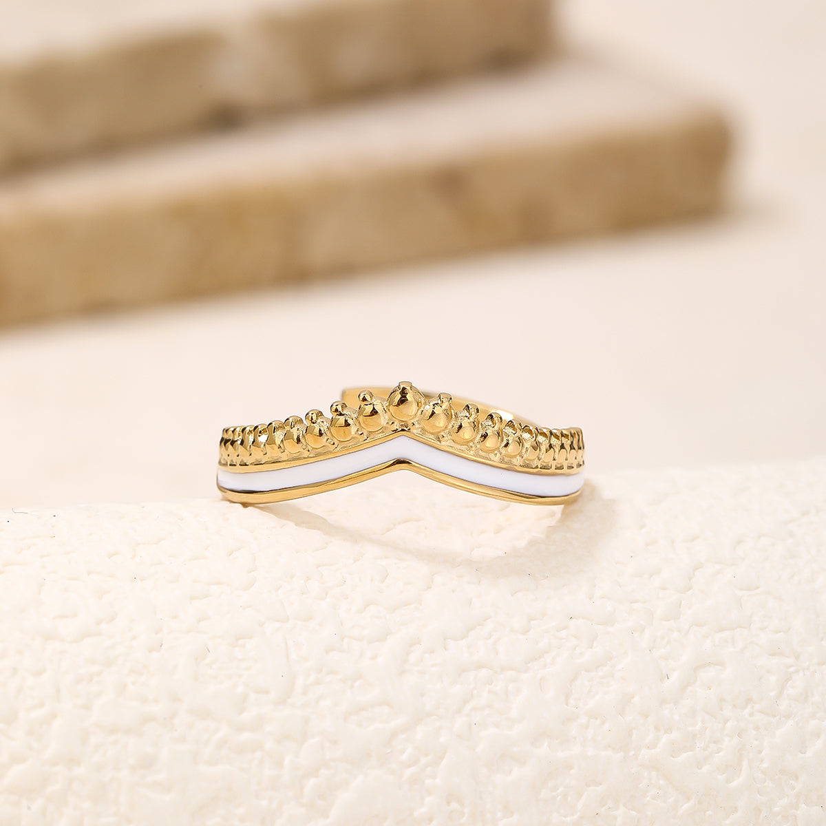 White Enamel Chevron Stacking Ring