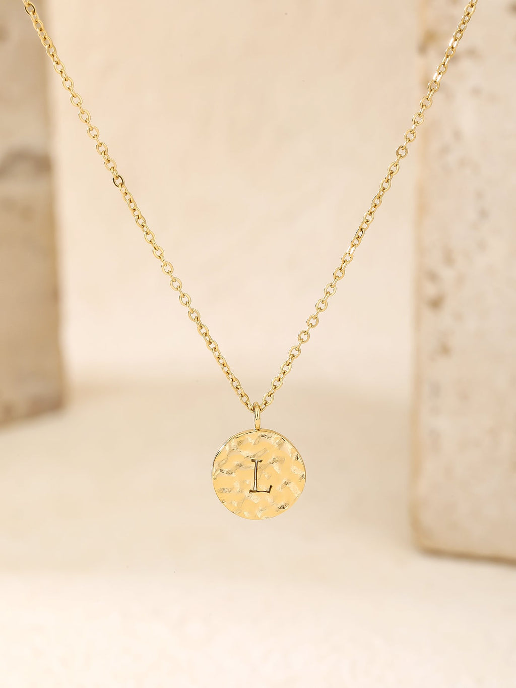 Hammered Initial Coin Pendant Necklace