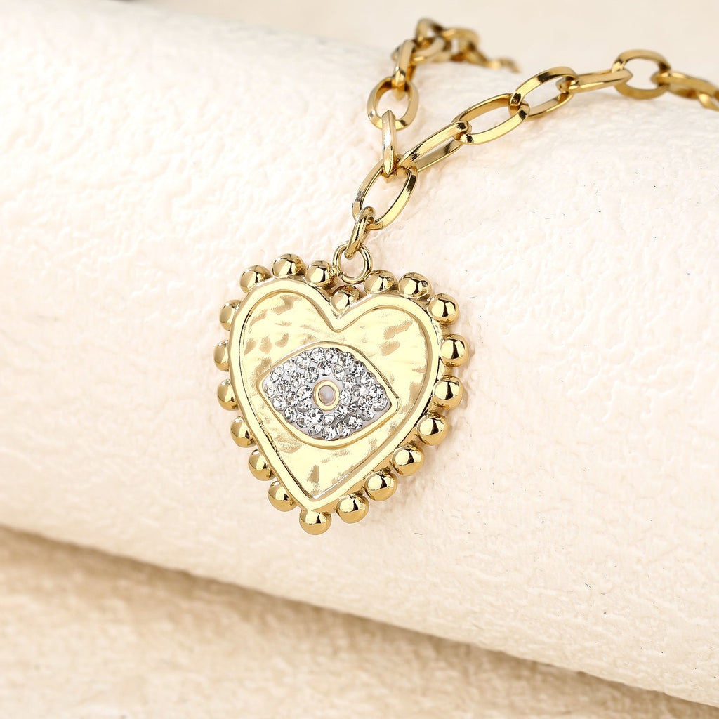 Gold Heart-Shaped Evil-Eye Necklace
